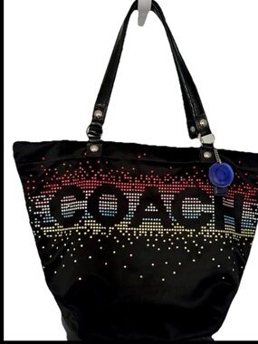 COACH Special Edition Holiday Tote Black Satin-Multicolored Rhinestones 17144